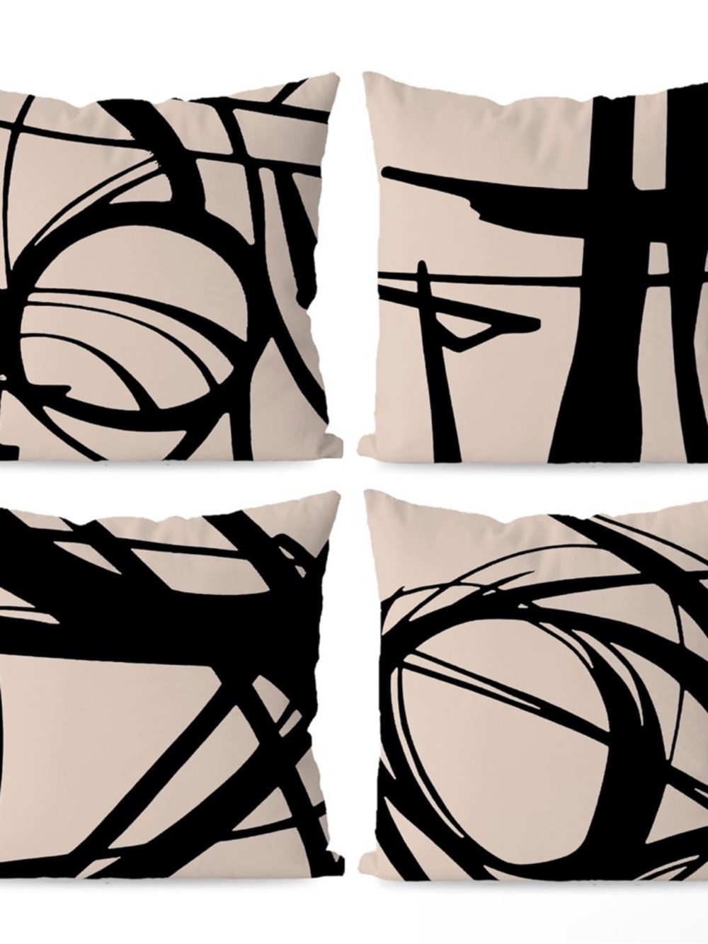 Abstract Black & Beige Throw Pillow Covers - Set of 4 18x18”